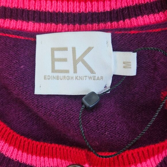 EDINBURGH KNITWEAR 100% Cashmere Cardigan Medium Pink Red Purple Camo Sweater - Picture 5 of 7